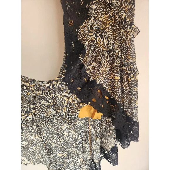 NWT By Anthropologie V-Neck Ruffle Lace Slip Dress Sz 2P Petite Brown 9D409 - Picture 6 of 12